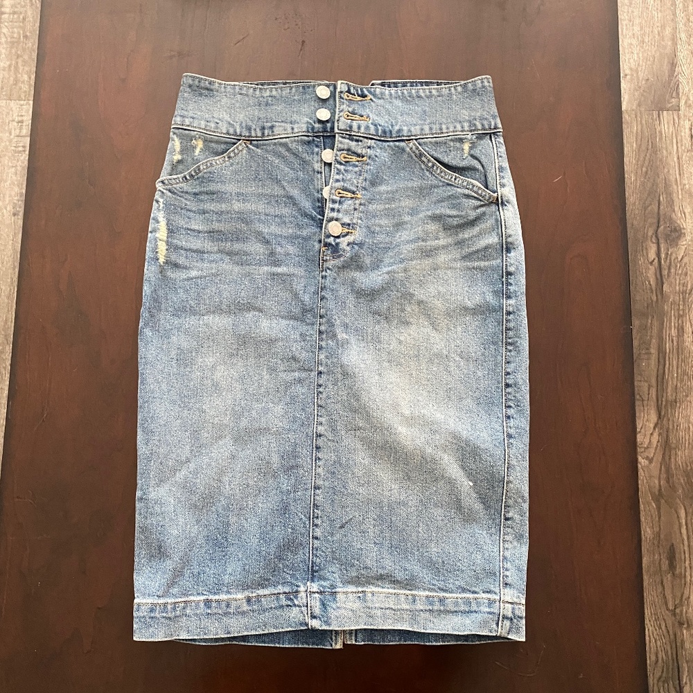 Distressed Gap denim pencil skirt